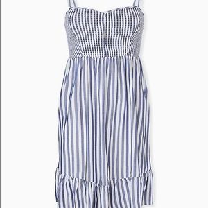TORRID BLUE STRIPE CHALLIS SMOCKED SHIRRED HEM SKATER DRESS